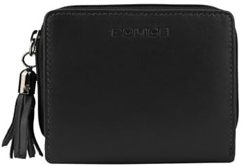 Police Cartera de piel auténtica para mujer, pequeña y fina, con tarjetero y monedero, con caja, Negro Black 62, Minimalista