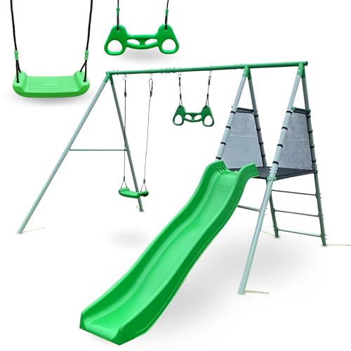 HyperMotion Playground per Bambini 3+, Set da Gioco Multifunzionale da Giardino XXL con Altalena, Trapezio da Ginnastica e Scivolo, Attrezzatura da Gioco per Bambini da Giardino