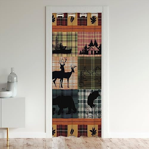 Buffalo Plaid Doorways Privacy Rideaux de Porte Bear Elk Deer Rideaux de Porte Rose Orange Bleu Rideaux de Séparation de Salle Ative Lake House Moose Rideaux de Placard À Feuilles Caduques 86x203