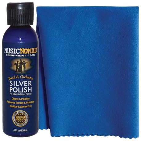 MusicNomad Silver Polish & Cloth Kit for Silver & Silver-Plated Instruments – Trumpet, Trombone, Flute (MN741)