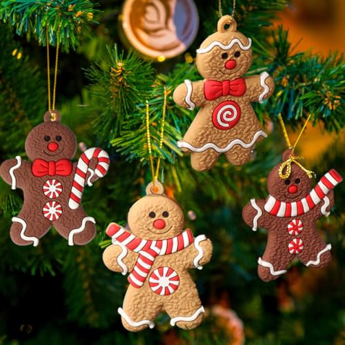 VOPIWOZ Lebkuchenmann Deko, 12 STK Lebkuchenmännchen Weihnachtsdeko Anhänger mit Goldenes Weihnachtsseil, Traditioneller Weihnachtsbaum Schmuck, Mini Lebkuchenmänner für Hängende Weihnachtsdeko