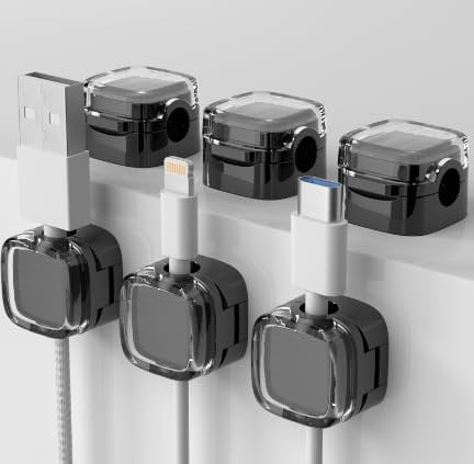 6 Pcs Magnetic Cable Clips, Magnetic Cable Organiser Holder Desk Cable Clips, Strong Adhesive Wire Holder Keeper for Nightstand, Office, Kitchen, Car(Crystal Black)