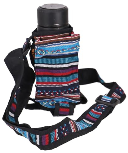 Bunte Wasserflaschen Tasche, Ethno Flaschenhalter für unterwegs, blau