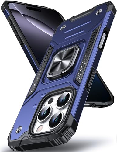 DASFOND Designed for iPhone 16 Pro Case, Military Grade Shockproof Protective Phone Case Cover with Enhanced Metal Ring Kickstand [Support Magnet Mount] for iPhone 16 Pro 6.3 inch, Blue