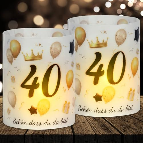 16 Windlicht Tischdeko 40. Geburtstag, Deko für Männer Frauen, Happy Birthday Windlichter, Geeignet für Teelichter oder Kerzen