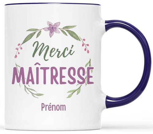 𝗖𝗔𝗗𝗘𝗔𝗨 𝗣𝗟𝗨𝗦 Mug Personnalisé Prénom - Merci Maîtresse - Cadeau Personnalisé Maitresse, Cadeau Maîtresse, Cadeau Fin d'Année, Cadeau Maitresse Mug, Mug Personnalisé Merci Maitresse