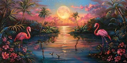 Malen Nach Zahlen Flamingo Sonnenuntergang Malen Nach Zahlen Kinder Anfänger,Malen-Nach-Zahlen ab 9 Jahre Mädchen Geschenke,DIY Ölgemälde Set Pinseln Acrylpigment Leinwan,Home Deko Wohnzimme 80x160cm