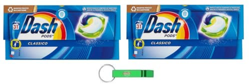 Dash Pods Classico Lot de 2 flacons de lessive en capsules, 31 lavages – Garantit une propreté irréprochable contre les taches + porte-clés Beni Culinari gratuit