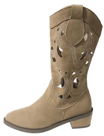 Generico Camperos Texani Donna Texani Western Stivaletto a Punta Stivali Texani Donna con Tacco Bassi Tronchetti a Metà Polpaccio Anfibi Donna Boots da Cowboy Cowgirl Tacco Medio Stivaletti
