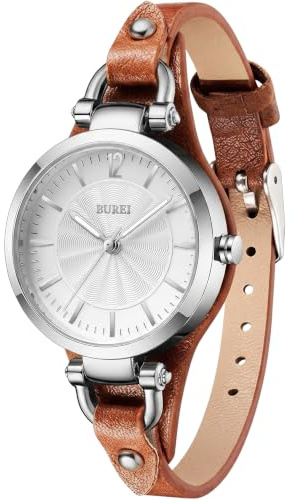 BUREI Women Watches Simple Leather Strap Watch Luxury Quartz Watches Small Thin Ladies Watch Bracelet Band Wristwatch Relogio Feminino (Brown and Black)