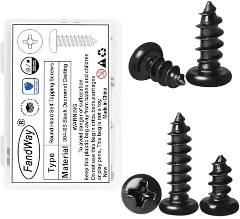 FandWay M3x16mm Vis Autotaraudeuses à Tête Ronde,100 Pièces Vis à Bois Phillips Tête Bombée Acier Inox A2 V2A Dacromet Noir,Autoforeuse Entièrement Fileté pour Tôle Meubles,Bois Devoirs.