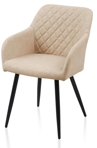TUKAILAI Esszimmerstühle 1er Kunstleder, Küchenstuhl Polsterstuhl Wohnzimmerstuhl Sessel mit Armlehnen Rückenlehne Metallbeinen, Modern Stühle für Küche Esszimmer Wohnzimmer Schlafzimmer, Creme