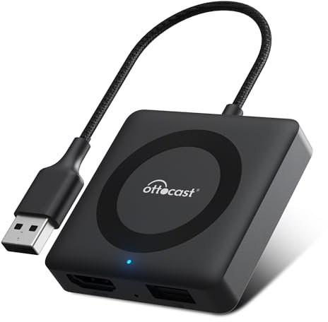 OTTOCAST Car TV Mate Max, Wireless Android Auto & Carplay Adapter mit HDMI Multimediale Plug & Play Kompatibel mit Fire/Google TV Sticks Auto-Videokonverter für Wired Carplay Cars Modell Jahr nach