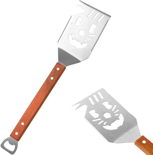 Multifunctional BBQ Spatula for Outdoor Grill,Stainless Steel Grill Turner with Wooden Handle,41.5cm Long Barbecue Turner, BBQ Gifts