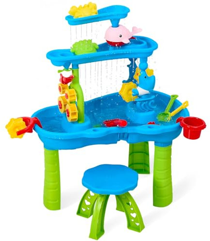 Warmiehomy Water Table for Toddlers 3-5, 3 Tier Kids Summer Outdoor Beach Toy Table for Boys Girls, Water Sand Activity Sensory Tables for Outside Backyard Garden Playroom Activity centres