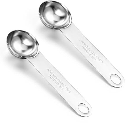 Ouligay 2Pcs 1 Teaspoon 5 mL Single Measuring Spoon, Stainless Steel Individual Measuring Scoop, Long Handle Metal Measuring Spoons Only
