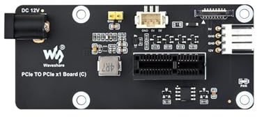 PCIe to PCIe x1 Adapter Board (C) for Raspberry Pi 5 | Compatible with PCIe x1, x4, x8, x16 Devices | 16PIN FFC Connector | Power Supply via 12V Header & DC Jack