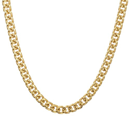 RWQIAN Mens Sturdy Chain Necklace 3-9mm Width,Silver/Gold/Black Stainless Steel 45-65cm Mens Cuban Link Chain Necklace Thick Hip Hop Jewelry with Strong Clasp for Men Boy Women