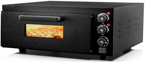 Horno de pizza eléctrico de encimera para interiores, 1800 W, horno de pizza comercial con temporizador y control de temperatura, calentamiento uniforme para crepes, panqueques, pan y pasteles.