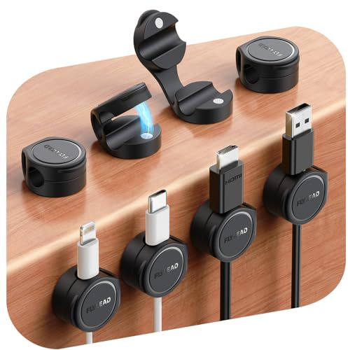 FLYLEAD 8 Pezzi Organizzatore Cavi in Silicone Clip Magnetiche Fermacavi Adesivi Autoadesivo per Cavo da Comodino, HDMI, USB, Accessori da Scrivania, Nero