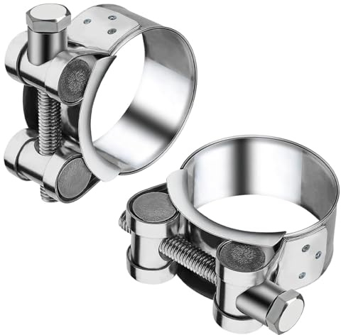 QZKJQDD 2 Pack Exhaust Clamp, T Bolt Hose Clamps, Heavy Duty Tube Clamps, 52-55mm Clamping Range, Sturdy T Pipe Adjustable Clips for Water Pipe, Automotive Tube
