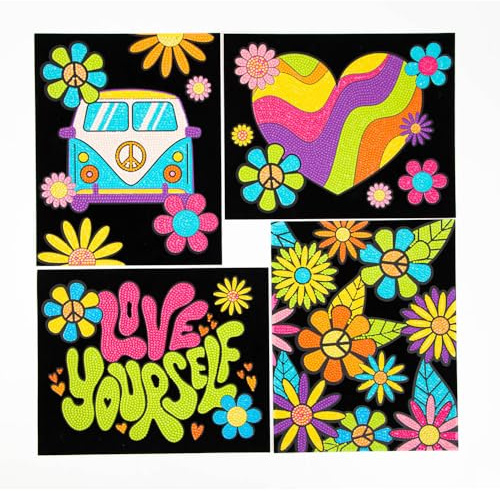 DIAMOND DOTZ Neon Flock Peace & Love Diamant-Malerei-Set für Erwachsene, bunte Diamant-Kunst-Kits, entspannendes, kreatives Bastelset mit Dotz-Edelsteinen, 25,4 x 20,3 cm