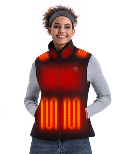 Heizweste Fleece Damen mit 16000mAh Akku, Leichte Beheizbare Weste | Maschinenwaschbar, 15 Heizzonen, 3 Temperaturstufen, für den Alltag und zum Wärmen