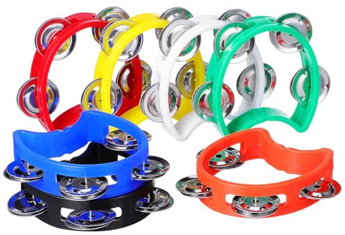 WOONEKY 7 Stück Teiliges Tamburin aus Kunststoff Handheld Percussion mit Glöckchen für Rhythmische Spiele und Partys Fördert Koordination und Macht Spaß