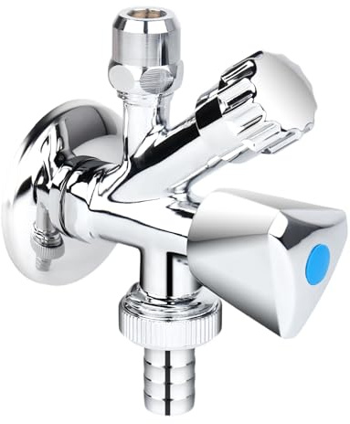 Kombi-Eckventil AquaUno G1/2, G3/4 und G1/2, Chrom, PN10 | Messing-Zink-Konstruktion; Geräteanschluss für Waschmaschine oder Spülmaschine; für Warm- und Kaltwasser