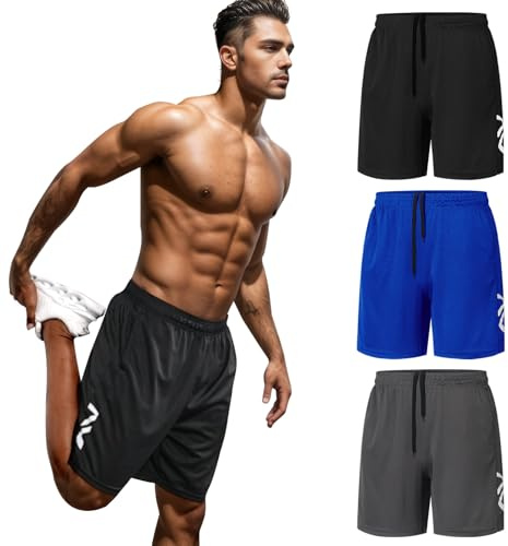 RUIZEHONG 3er-Pack Sporthose Herren mit Taschen und Elastischem Bund, Schnelltrocknende Kurze Gym Tennishose Jogginghose