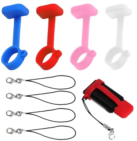 DAWRIS Heat It 4 Stück Silikonhüllen – Anti-Verlust Hülse mit 4 Lanyards, Tragbar & Leicht, Bruchsicheres Abnehmbares Schutzcover in Pink/Rot/Blau/Weiß für Alltagsgebrauch