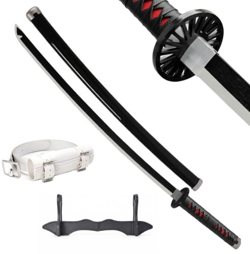 Wah Shing Yuen Espada Demonio de Madera Schwertde Bambú con Funda(Tanjirou), Soporte y Correa, Color Negro con Rojo, 104 cm cm, Accesorio de Cosplay