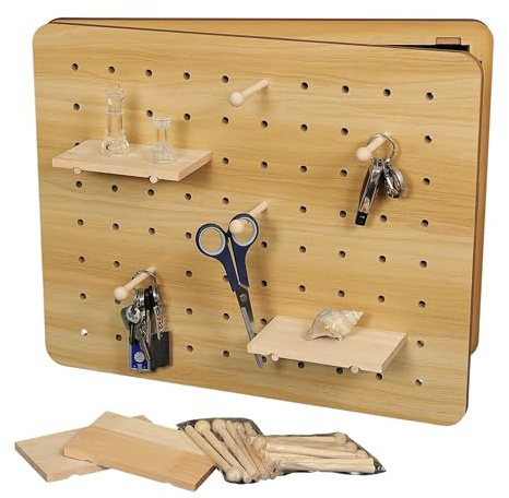 Router Versteck Wand mit Klappmechanismus – WLAN Router Aufbewahrungsbox & Kabelmanagement Box 50x40 cm – Pegboard Wandmontage – Router Halterung, Kabel Organizer & TV Kabel Verstecken (Holz (Natur))