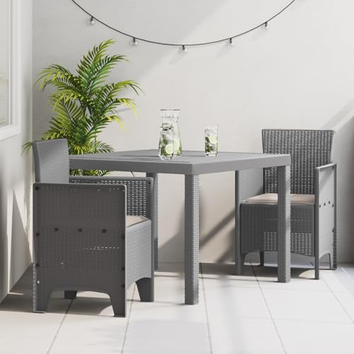 IBUQDDV 3-TLG. Garten-Essgruppe mit Kissen Hellgrau Poly Rattan, 2 Stühle und 1 Tisch, Wetterfeste Outdoor-Möbel für Balkon, UV-Beständig und Wasserdicht, Modernes ESS-Set