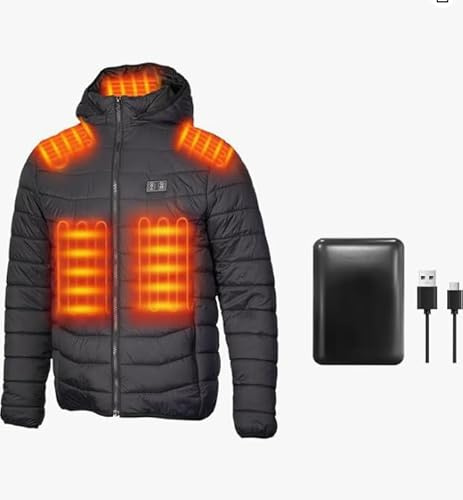 Rrtizan Men's Heated Vest with 10,000 mAh Power Bank, Heated Jacket and Warming Jacket with Battery for Men, 15 Heating Zones, 3 Temperature Levels, Windproof, Black-25006, XL