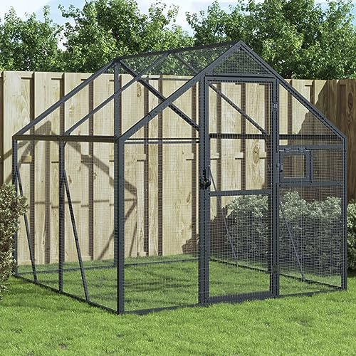 Mokuyary Voliere Anthrazit, 1,79 x 2 x 1,85 m, Aluminium, für den Außenbereich, Käfig für Vögel, Kanarienvögel, Finken, Wellensittiche, untrennbar