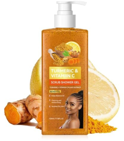 Turmeric and Vitamin C Body Scrub Shower Gel, Natural Exfoliating Body Wash for Dry Skin, Deep Cleansing & Hydrating for Smoother Radiant Skin, Daily Use for Men & Women, 520ml (1pc)