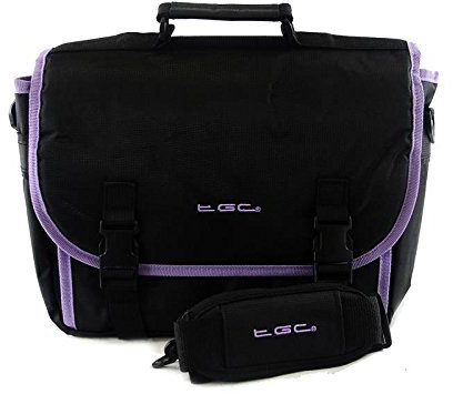 New TGC ® Messenger Style TGC Padded Carry Case Bag for the Sylvania SDVD1049 10 Portable DVD Player (Jet Black & Electric Purple)