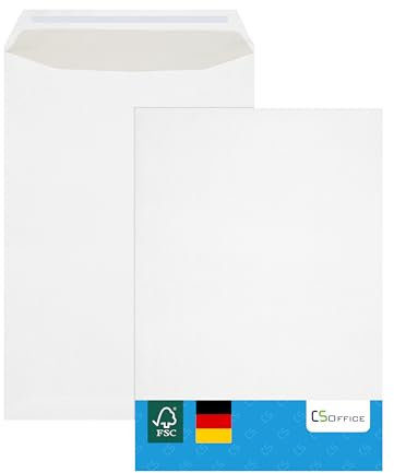 MADE IN GERMANY 5 Briefumschläge C4 haftklebend ohne Fenster CS Webkontor - Umschläge aus 100 g/m² Kraftpapier - Umschlag in weiß für Briefe, Geschäftspost, tägliche Korrespondenz, Mailings usw.