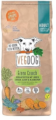 VEGDOG Green Crunch veganes Trockenfutter für Adulte Hunde mit Süßkartoffel und Linsen, getreidefreies Alleinfutter für Allergiker mit alternativer Proteinquelle (2 kg)