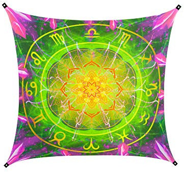 PSYWORK Schwarzlicht Segel Spandex | Zodiac Signs Green | 2,25 x 2,25m | UV-aktiv | Leuchtend | Wandtuch Wandbehang Stoff Neon Deko Party Tuch Tapestry Poster PSY Goa