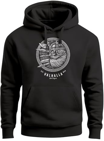 Neverless® Hoodie Herren Valhalla Odin Emblem Print Kapuzen-Pullover Männer Vikings Wikinger