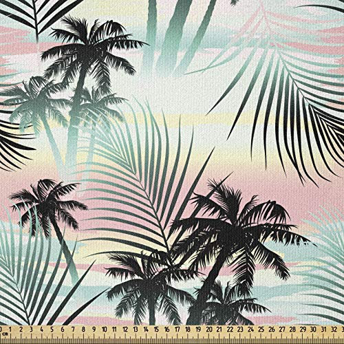 ABAKUHAUS Hawaii Stoff als Meterware, Sommer Palmen Farn, ausdehnbar mit Elestan für Heimwerkarbeiten und Näharbeiten, 2Meters, Mehrfarbig