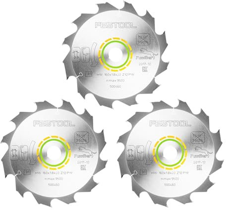 Festool PW12 Lot de 3 lames de scie circulaire en bois 160 x 1,8 x 20 mm 160 mm 12 dents (3 x 500460) HKC TS