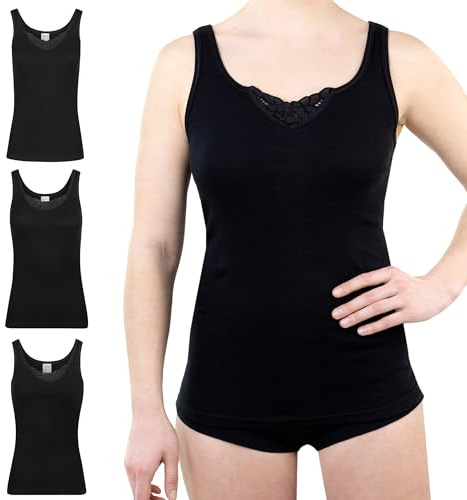 SES Camiseta Interior de 3 Piezas con Encaje Fabricado en 100% algodón para Mujer
