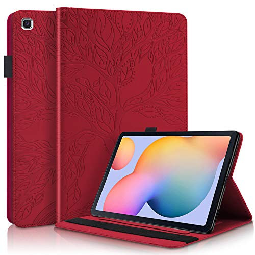 Vkooer Funda para Samsung Galaxy Tab S6 Lite 10.4 Pulgada 2022/2020 (SM-P619/ P613/ P615/ P610) Ligero PU Cuero Estuche Flip Carcasa Case Cover con Bolsillo de Tarjeta, Rojo