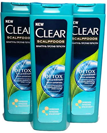 3X200ml Clear SCALPfoods Shampoo DETOX, green SUPERFOODs -Komplex,grüner Tee, Kiwi,Gurke, Sparpack, für Frauen, Sparpack, Set