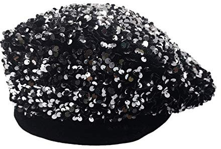 Bling Barett Hüte für Frauen Pailletten Paris Künstler Mütze Modische Damen Glitzer Glänzend French Style Beanie Barett, silber, Einheitsgröße