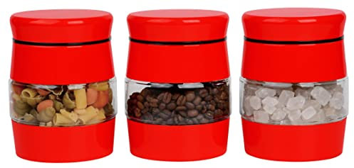 Royal Cuisine glass storage jars canister storage containers tea coffee sugar set 3pcs (700ml Red)