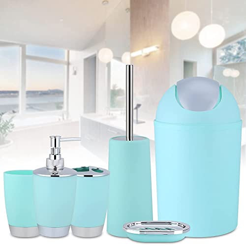 Ejoyous 6-Teiliges Set Badezimmerzubehör, Kunststoff-Badezimmer-Set Mit Zahnbürstenhalter Seifenspender Seifenschale Mülleimer Toilettenbürste, Für Familie Hotel Reise